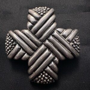 VTG Carol Henry Design Silver Sterling 925 Woven Puffy Cross Brooch 40g
